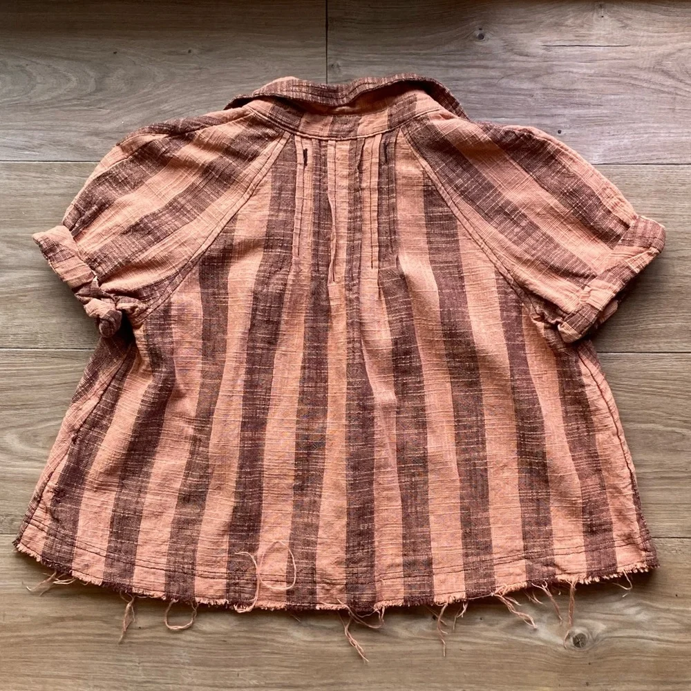 Free People Peach and Brown Striped Button-Down Shirt - Picture 3 of 8